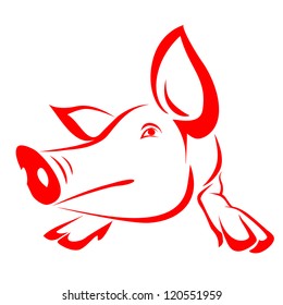 Red pig on a white background - vector