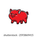 Red Pig Vector Illustration, Pork, Pig, Piglet, Boar, Cute Red Pork Vector Image.