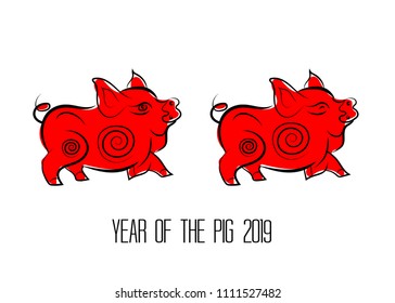 Red pig zodiac isolate on white background. Year of the pig