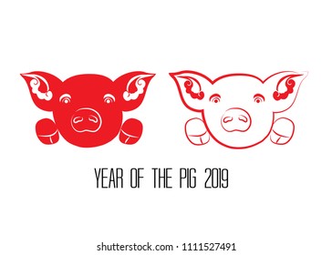 Red pig zodiac isolate on white background. Year of the pig