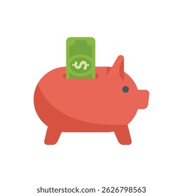Red piggy bank inserting dollar bill saving money finance icon