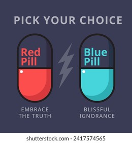 Red Pill and Blue Pill in dark background.Isolated Vector Illustration