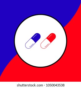 Red pill and blue pill on red and blue background