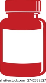 Red pill bottle with blank label and screw cap