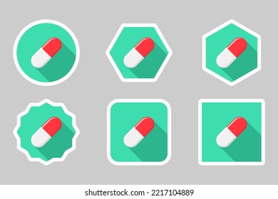 Red Pill Capsule, Medicine, vector mark symbols green style. White stroke design. Pill Capsule Icon Set.
