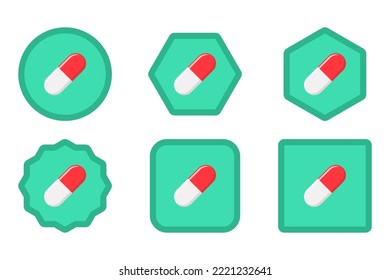 Red Pill Capsule, Medicine, vector mark symbols green style. Pill Capsule Icon Set.
