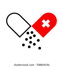 Red pill vector icon.