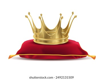 A red pillow with a golden crown. Vector illustration