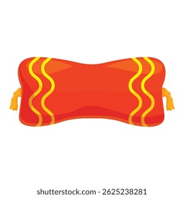 Red pillow with golden stripes, soft and comfortable for sleeping on the bed