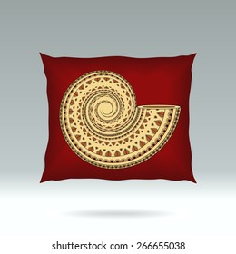 Red Pillow with style ornament shell  for design elements  or for decoration  interior or for sale in internet shop