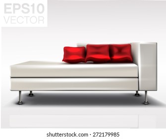 Red Pillows On Couch. Vector