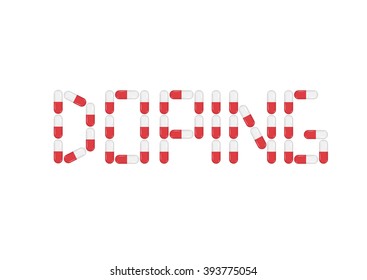 Red pills, Doping text on white background