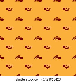 Red Pills for potency, aphrodisiac icon isolated seamless pattern on brown background. Sex pills for men and women.  Vector Illustration