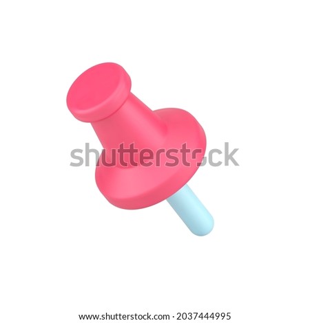 Red pin 3d icon. Stationery button for securing sheets paper and light items. Clip for fixing announcements and reminders. Pinned pictures and presentation messages. Realistic isolated vector