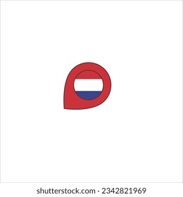 red pin of country location on plain white background.