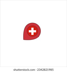 red pin of country location on plain white background.