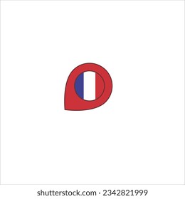 red pin of country location on plain white background.