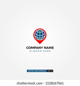 Red Pin and Globe Icon Vector. Supply Chain Management and Technology Distribution Illustration.