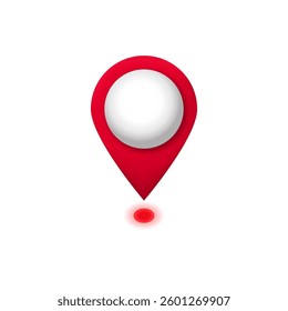 A red pin icon with a circular white center and shadow, typically used to indicate a location.