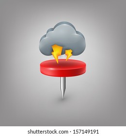 Red pin icon weather. Cloud lightning