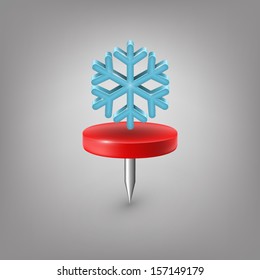 Red pin icon weather. Snowflake