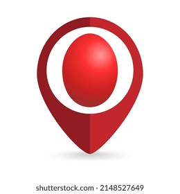 Red pin location with easter egg inside. Vector illustration.