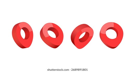 Localização do pino vermelho ou mapa do pino no aplicativo GPS 4 ver lugar no fundo branco, vetor 3d ilustração isolada no fundo branco para design de publicidade