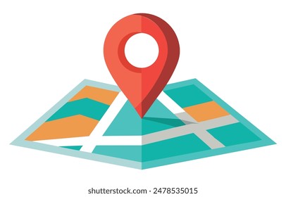 Red pin location marker on folded city map. Vector illustration