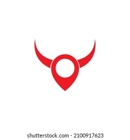 red pin map location with horn logo symbol icon vector graphic design illustration idea creative