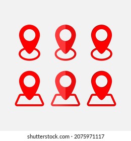 Red pin map place location icon set with shadows, Vector illustration.