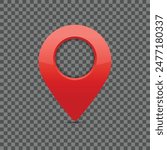 Red pin for maps and navigation systems to mark current location. User Interface icon design. Vector illustration.