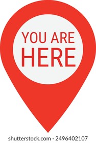 Red pin marker with text "You are here". Location map icon on transparent background. Location pin for apps, UI and web design
