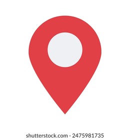 Red pin marker with white dot isolated on white background. Location map icon. Location pin