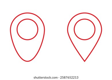 Red pin marker with white dot isolated on white background. Location map icon. Location pin