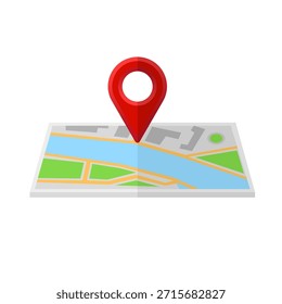 Red Pin em um mapa da cidade. Endereço vetorial e ícone de localização isolados em branco.