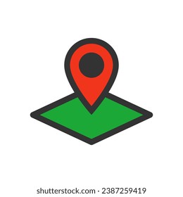 Red pin on map icon. Navigation marker symbol, geolocation GPS tag, mark location, location pin, vector illustration.