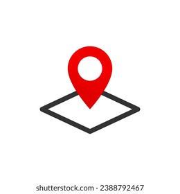 Pin rojo en el icono del mapa. Símbolo del marcador de navegación, etiqueta GPS de geolocalización, ubicación de marca, pin de ubicación, ilustración vectorial.