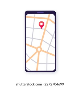 Red pin on street map. Location settings on smartphone. GPS activation. Geolocation mode preferences. Find my position, navigator in electronic devices. Access for geoposition flat vector illustration