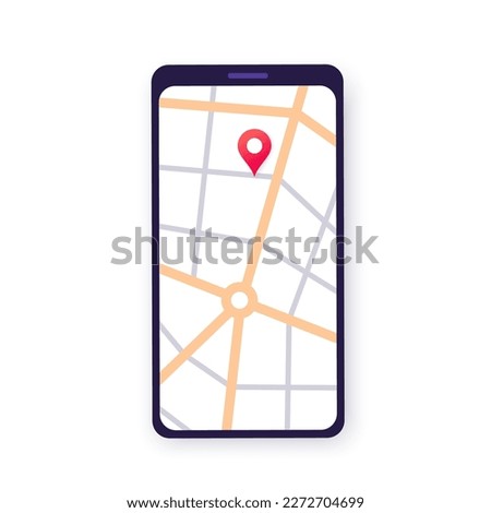 Red pin on street map. Location settings on smartphone. GPS activation. Geolocation mode preferences. Find my position, navigator in electronic devices. Access for geoposition flat vector illustration