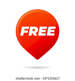 Red Pin on white background, free - Vector Illustration