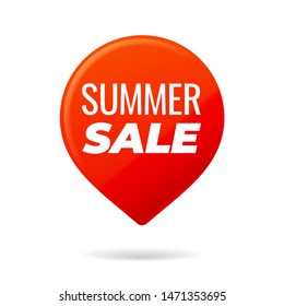Red Pin on white background, summer sale - Vector Illustration
