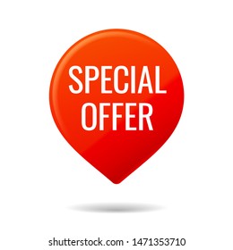 Red Pin on white background. Special Offer