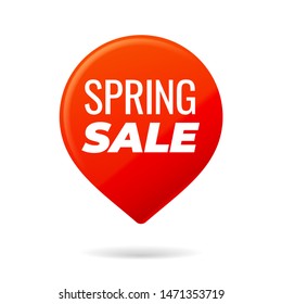 Red Pin on white background, spring sale - Vector Illustration