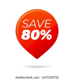 Red Pin on white background, save 80 percent - Vector Illustration