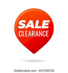 Pin rojo sobre fondo blanco, liquidación de venta - Ilustración vectorial