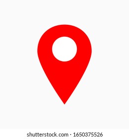 red pin point. map location icon isolated on grey background for website, banner or app design. vector illustration 