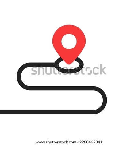 red pin point with route like we have moved icon. concept of right way to shop or store and new journey badge. flat line simple trend direction logotype graphic design web element isolated on white
