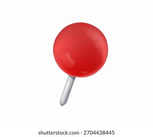 Pin rojo del empuje del perno aislado en el fondo blanco, exhibiendo la ubicación, navegación. Ilustración vectorial de render 3D. Perfecto para sistemas GPS, puntos de contacto, visualización de datos, búsqueda de mapas de destinos