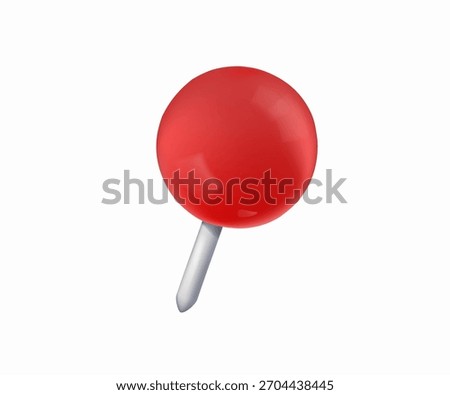 Red pin push pin isolated on white background, showcasing location, navigation. 3D render vector illustration. Perfect for GPS systems, contact points, data visualization, finding destinations maps