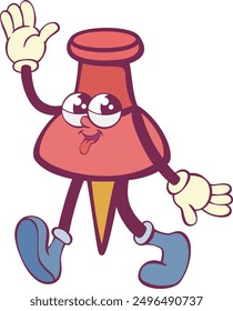 Red pin retro groovy mascot